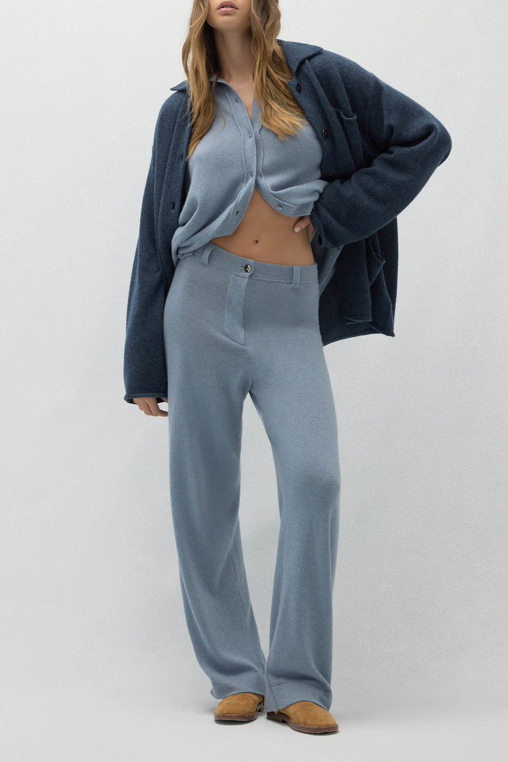 NAPLES DENIM CASHMERE WIDE LEG PANTS