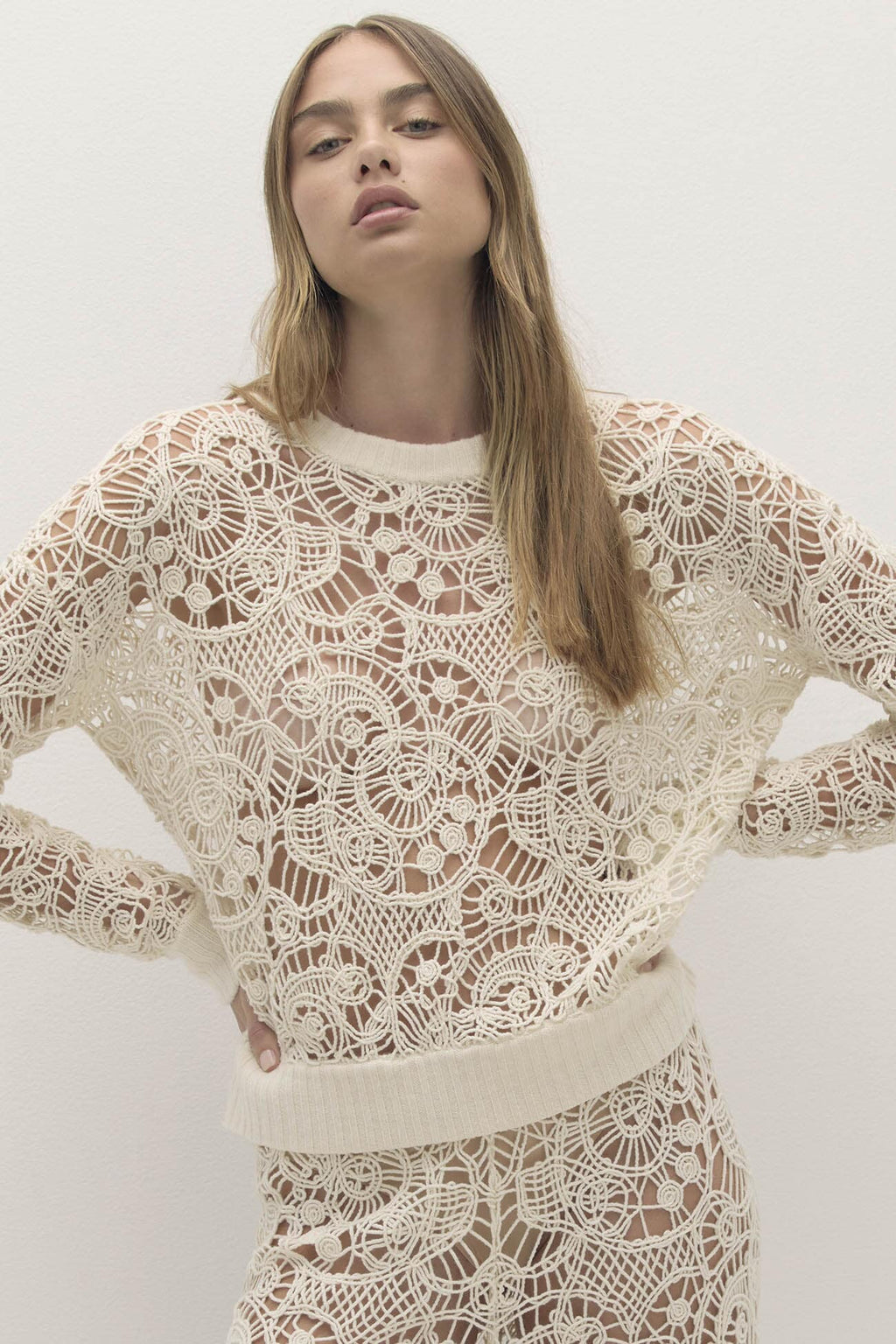 MONICA CROCHET CASHMERE BLEND CREWNECK